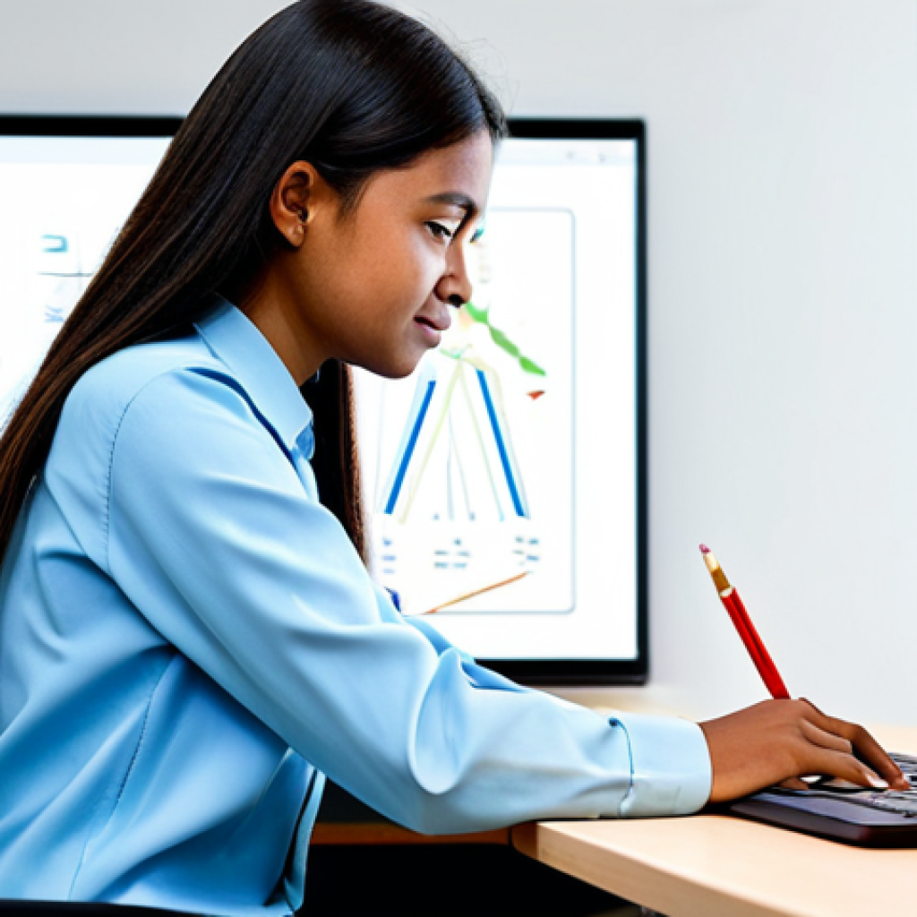 A focused young adult student, fully clothed in modest, appropriate attire, interacts with a dynamic digital learning interface. The interface displays adaptive educational content, personalized learning paths, and AI-driven recommendations, rendered with bright, glowing elements. The student is seated at a sleek, ergonomic desk in a modern, well-lit study environment. The atmosphere conveys a sense of engagement, discovery, and quiet progress. Perfect anatomy, correct proportions, natural pose, well-formed hands, proper finger count, natural body proportions, professional photography, high quality, safe for work, appropriate content, family-friendly.