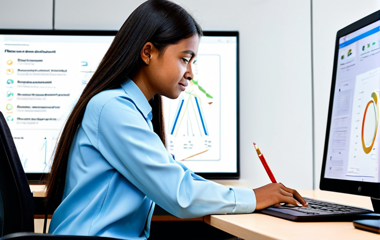 A focused young adult student, fully clothed in modest, appropriate attire, interacts with a dynamic digital learning interface. The interface displays adaptive educational content, personalized learning paths, and AI-driven recommendations, rendered with bright, glowing elements. The student is seated at a sleek, ergonomic desk in a modern, well-lit study environment. The atmosphere conveys a sense of engagement, discovery, and quiet progress. Perfect anatomy, correct proportions, natural pose, well-formed hands, proper finger count, natural body proportions, professional photography, high quality, safe for work, appropriate content, family-friendly.