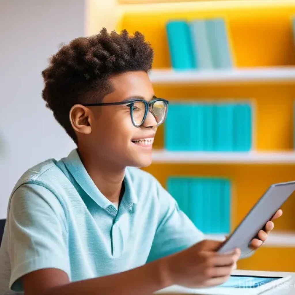 디지털 교육에서의 평가 시스템 - **Adaptive Learning with AI Tutor**
    A diverse young student, perhaps an early teenager with a fo...