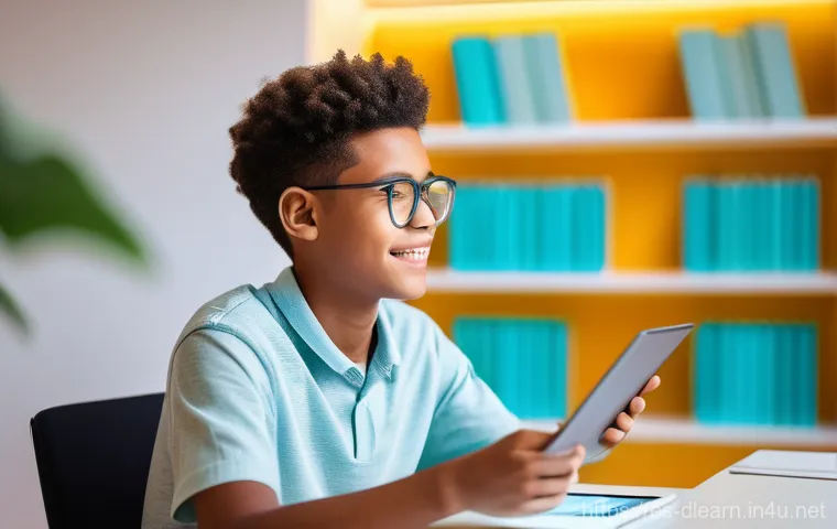 디지털 교육에서의 평가 시스템 - **Adaptive Learning with AI Tutor**
A diverse young student, perhaps an early teenager with a fo...