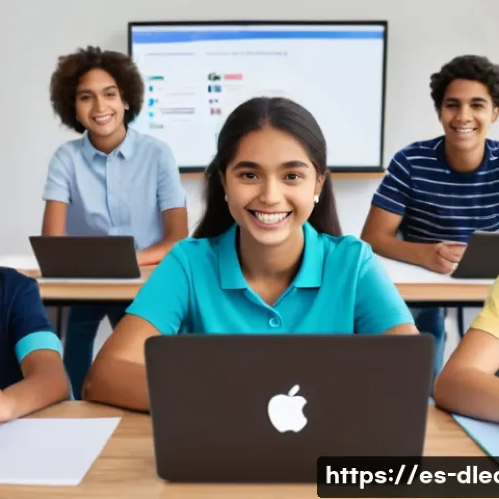 디지털 학습의 평가 도전과제 - A modern virtual classroom scene featuring diverse Latin American students engaging with interactive...
