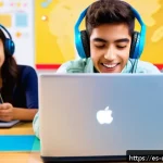 Home 22 디지털 학습의 사용자 경험 - A vibrant digital classroom scene featuring diverse Hispanic students engaging with interactive mult...