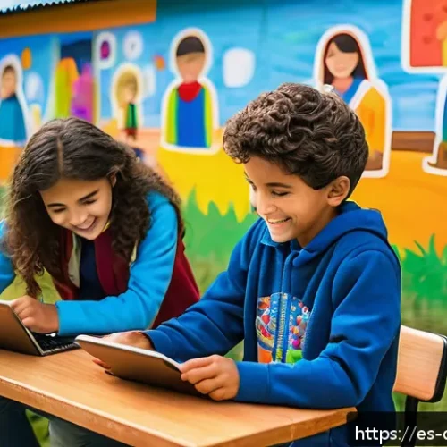 Home 31 디지털 학습의 사회적 책임 - A vibrant classroom scene in a rural Latin American community, showing diverse students wearing casu...