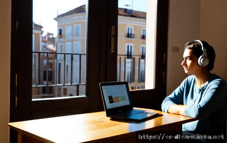 Home 17 대학 온라인 강의 - Photorealistic university student in a bright apartment in Madrid attending an online lecture on a l...